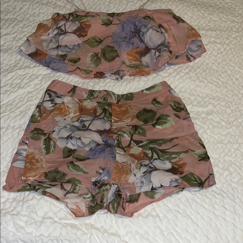 Floral Two-Piece Crop Top & Shorts Set — Dusty Rose Floral